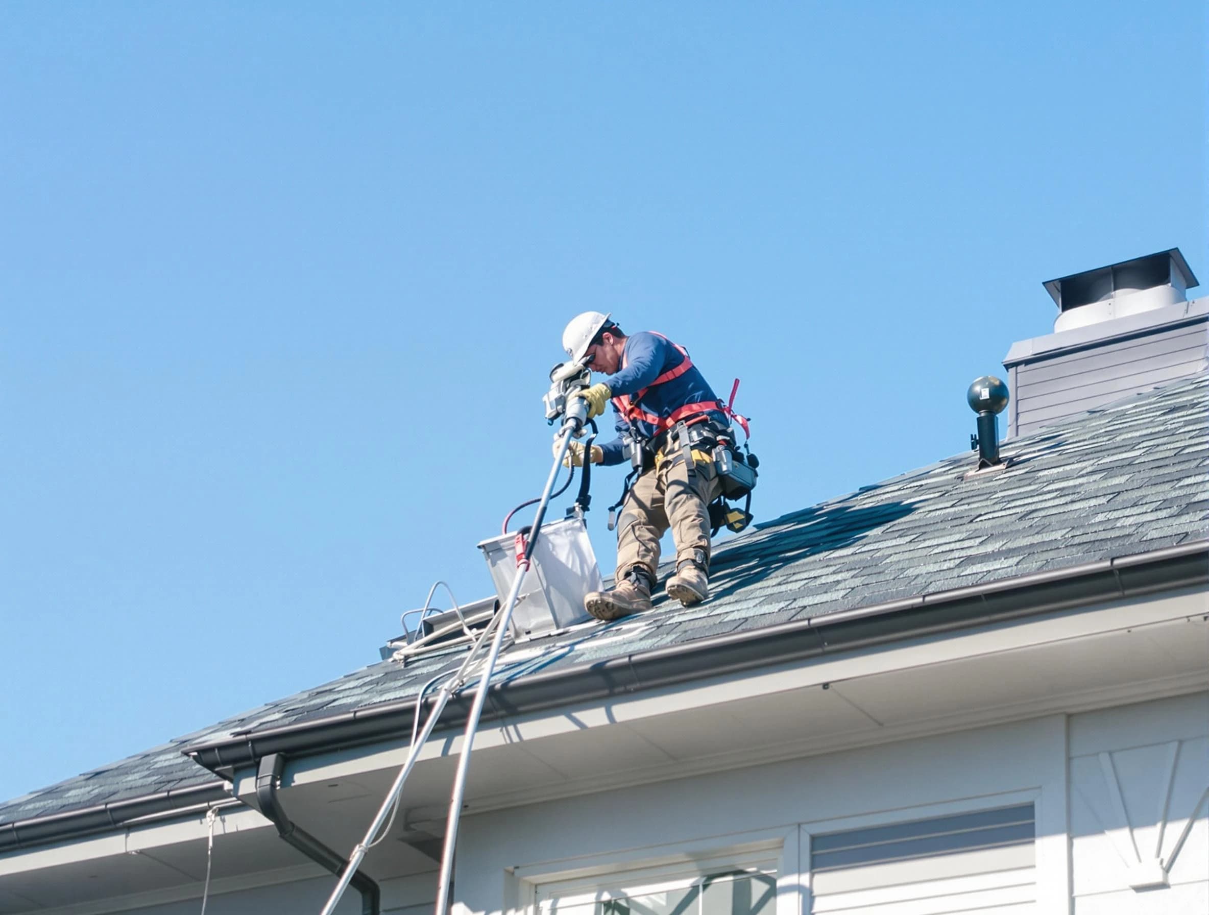 Longmont Dryer Vent Cleaning certified technician cleaning a roof-mounted dryer vent system in Longmont