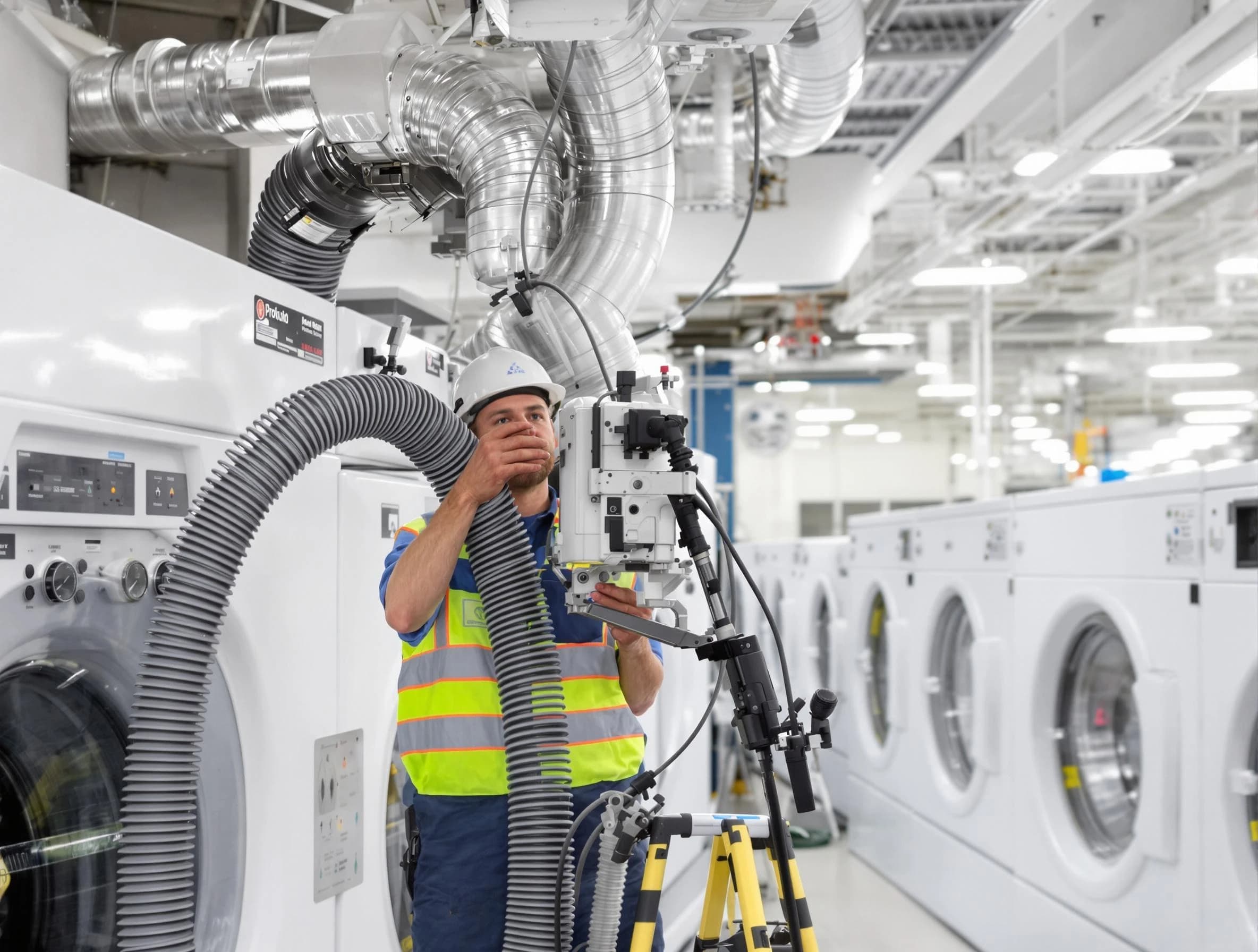 Longmont Dryer Vent Cleaning team performing commercial-grade dryer vent cleaning at a business facility in Longmont