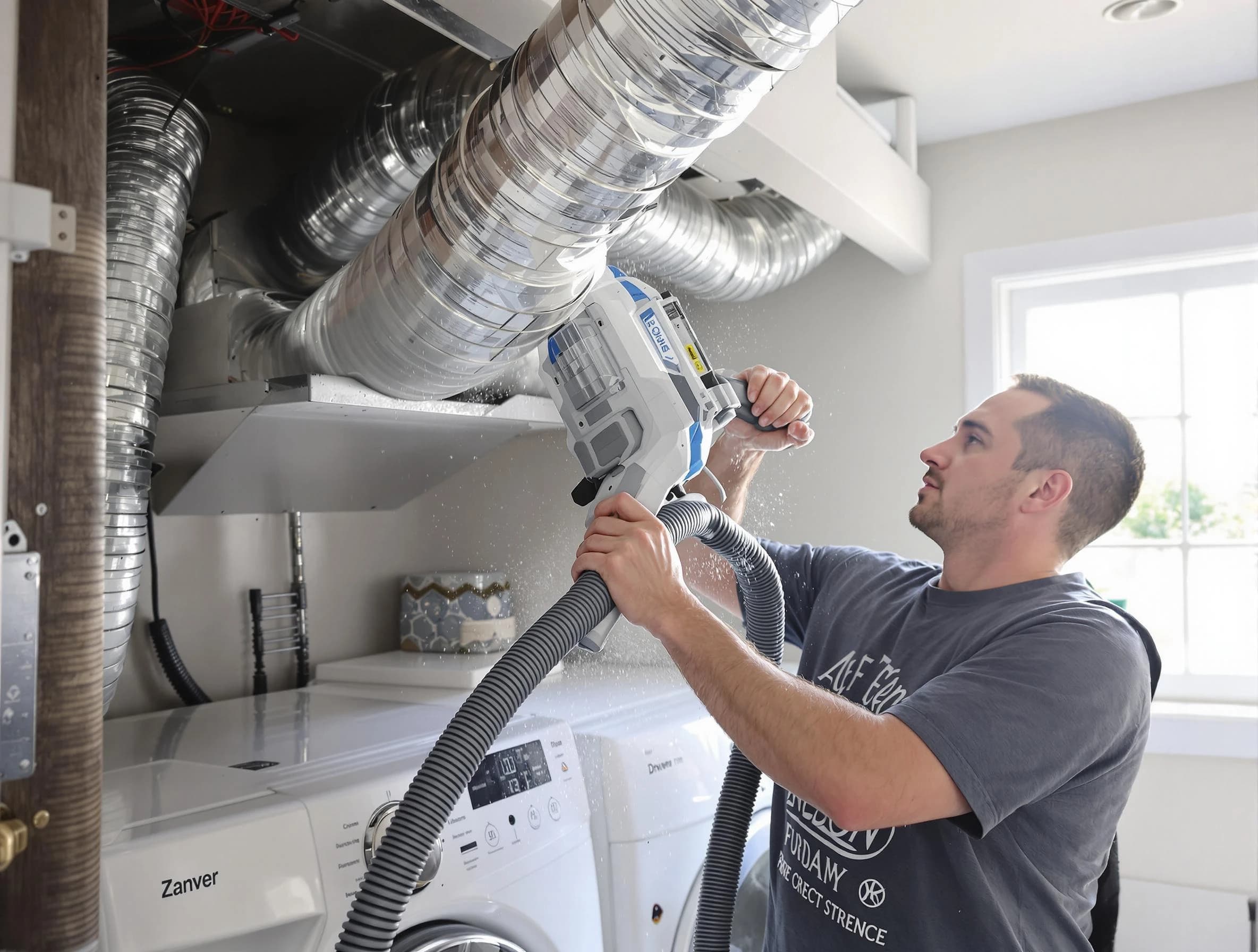 Longmont Dryer Vent Cleaning specialist cleaning deep within a dryer vent duct system in Longmont
