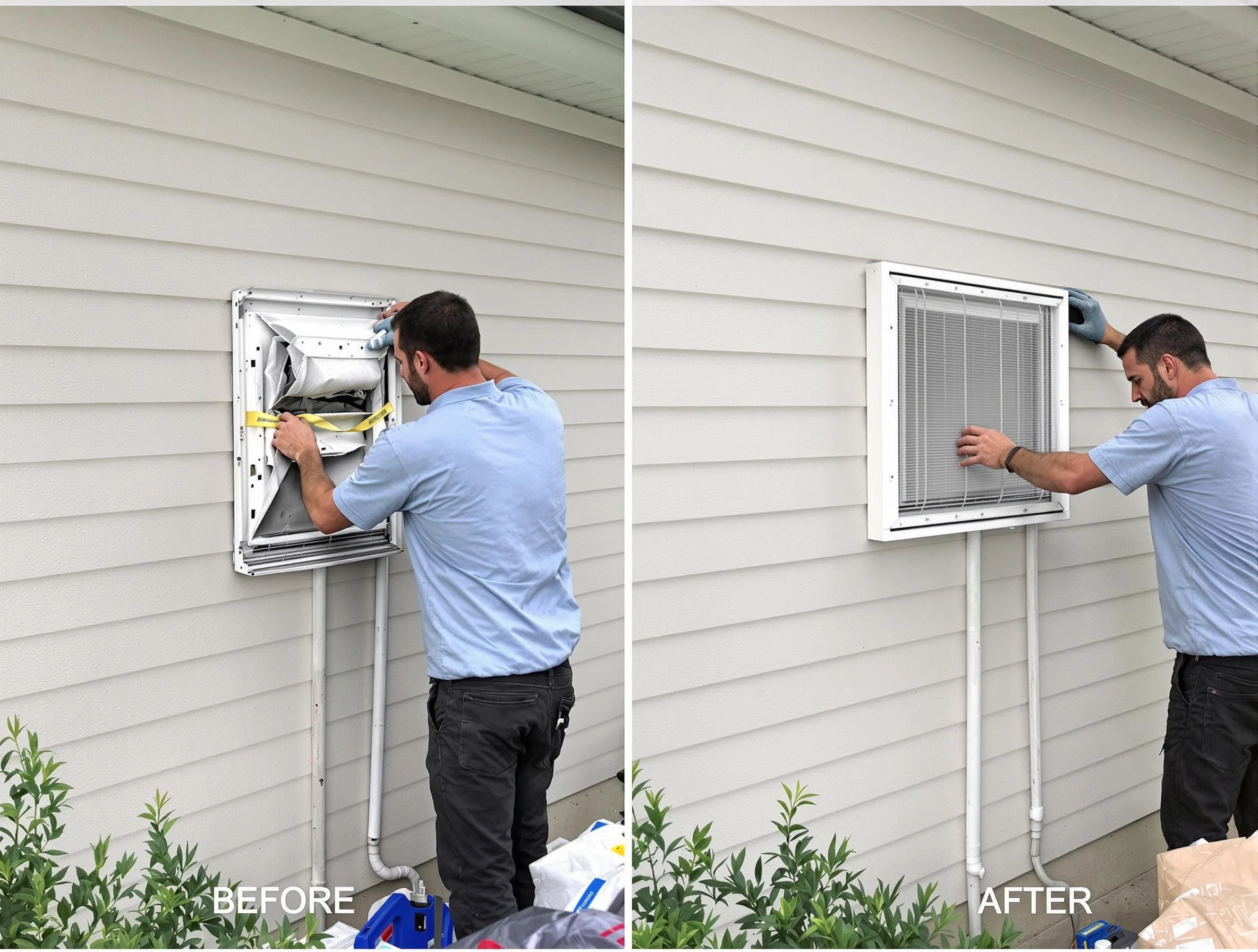 Longmont Dryer Vent Cleaning technician installing high-quality dryer vent cover at a residential property in Longmont